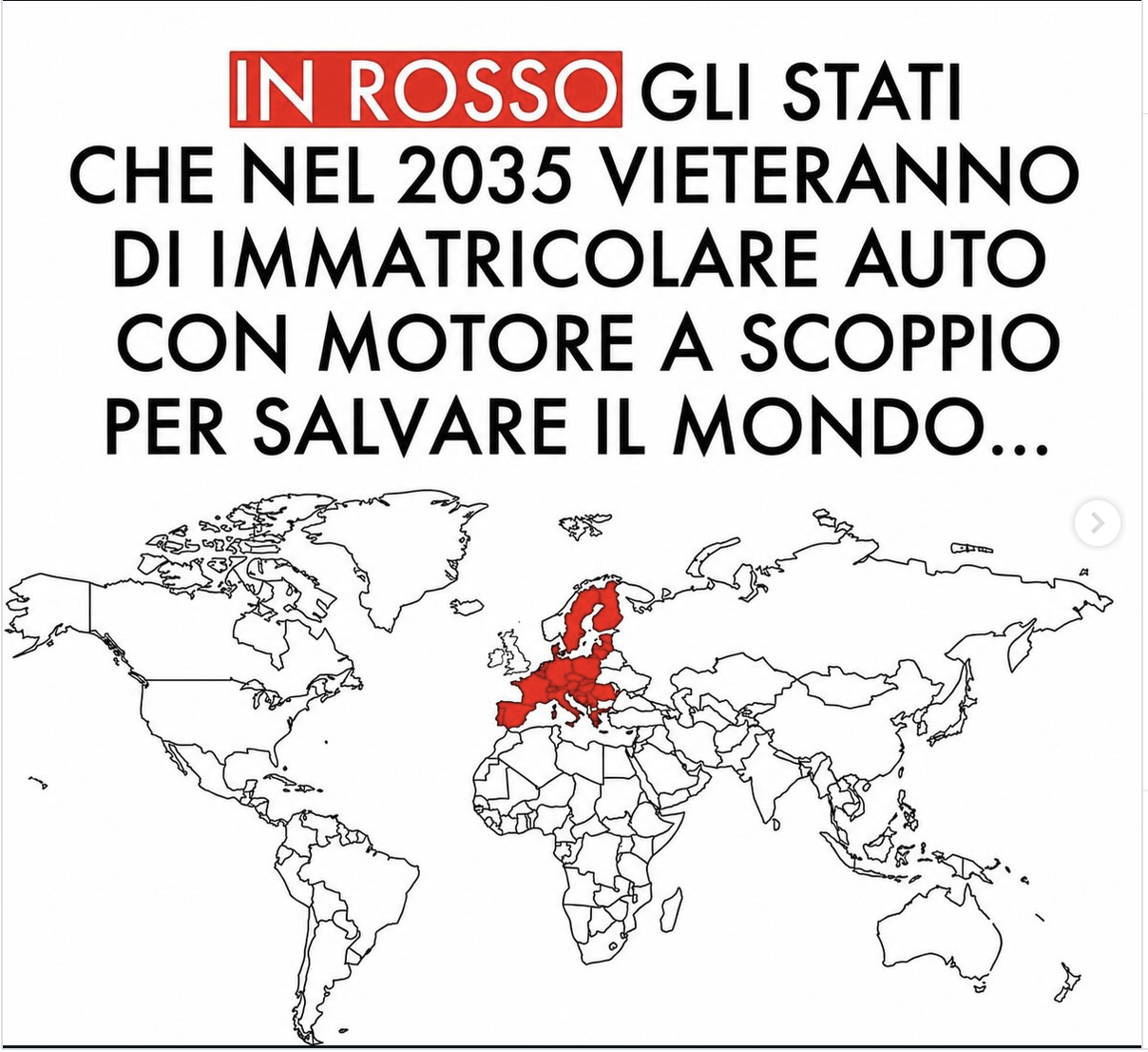 Questa cartina col divieto col divieto di immatricolare auto a scoppio in Europa è un falso