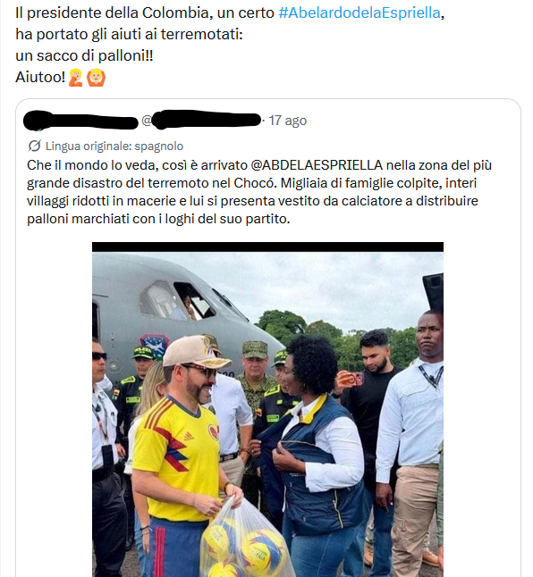 Screen delle condivisioni col falso