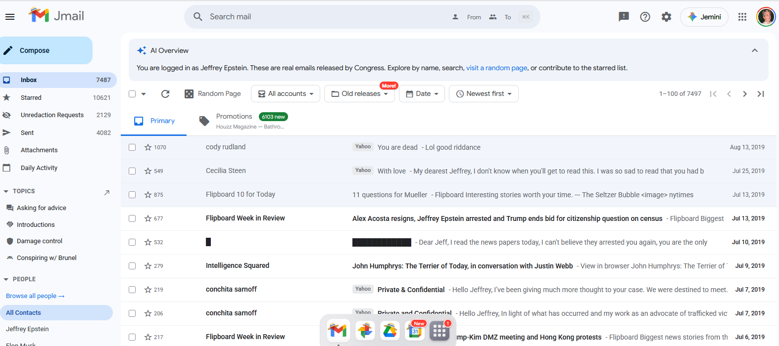 Jmail, replica delle email di Epstein