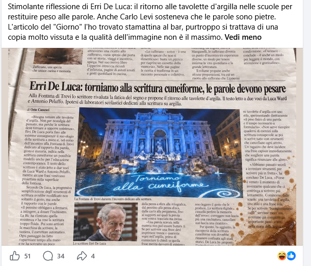 Il post di Erri De Luca che vuole la scrittura Cuneiforme e il Re dei Troll prima del Re