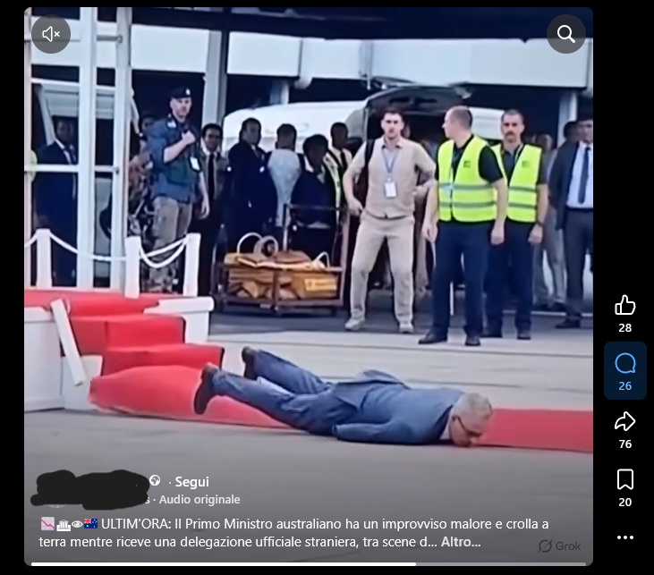 Questo video del malore improvviso del Primo Ministro Australiano è creato con AI
