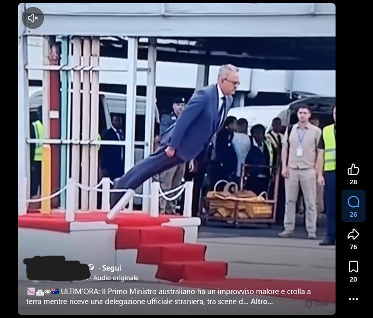 Questo video del malore improvviso del Primo Ministro Australiano è creato con AI
