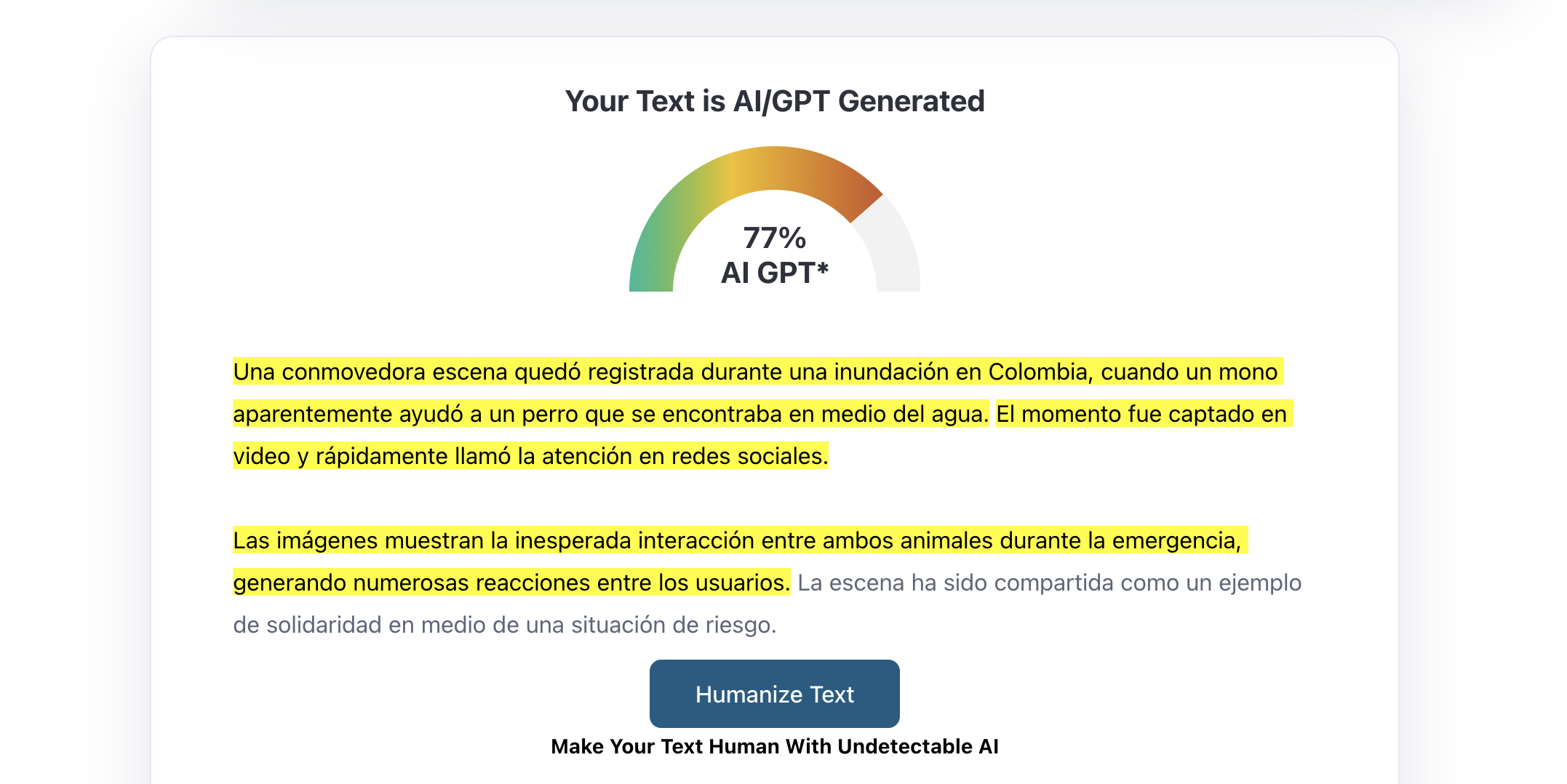 Risultato di ZeroGPT