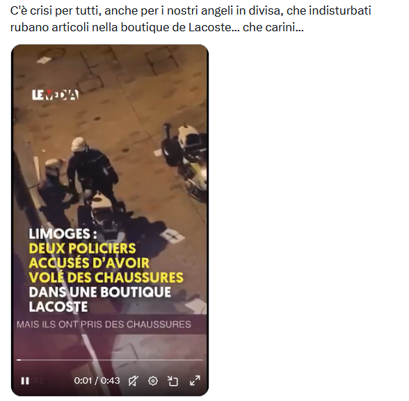 No, questo video non ritrae poliziotti ladri in Francia durante le manifestazioni