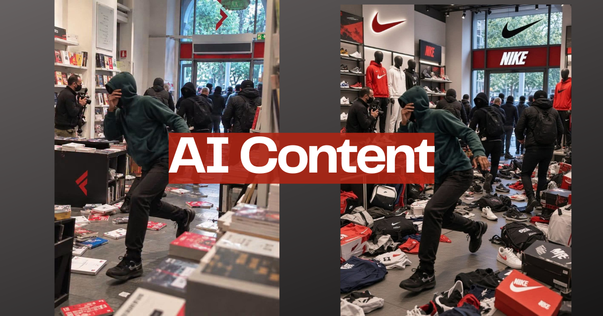 Le foto del manifestante bilocato che devasta Nike e Feltrinelli sono prodotto dell’AI