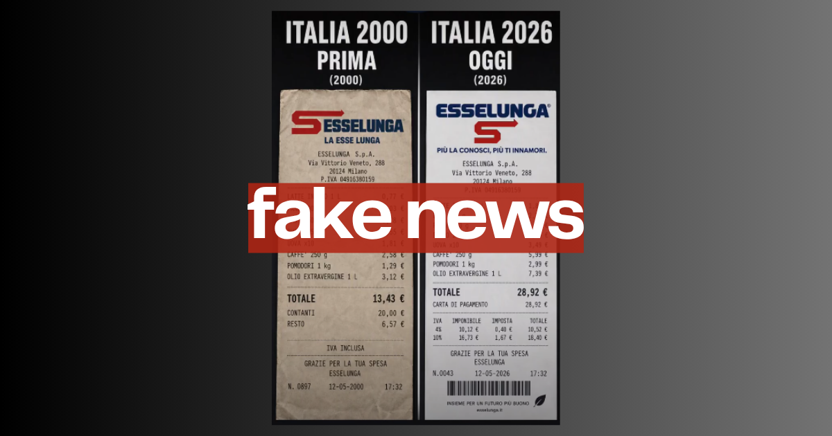 La bufala degli scontrini Esselunga del 2000 e del 2026 che “dimostrano” l’inflazione